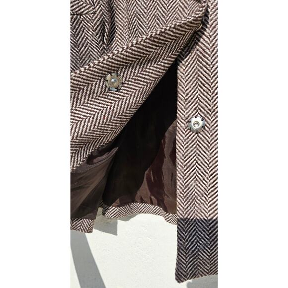 Vertigo Paris Blazer Womens XL Brown Ivory Herringbone Wool Blend Open Jacket - Picture 7 of 12